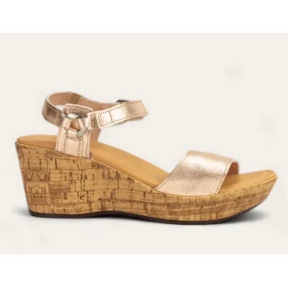 Naot Pier Rose Gold Metallic Leather Cork Wedge Sandals 40 L9.5 Resort EUC